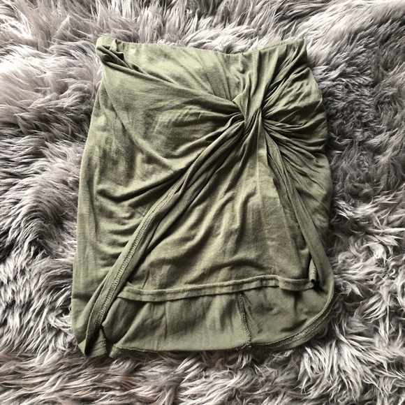 SOLD Olive Green Knot-Front Pencil Skirt - Picture 4 of 7